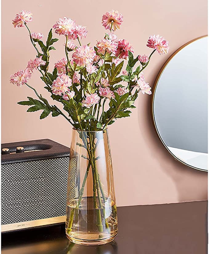 CS Glass Gold Decorative Glass Vase for Flower Plants