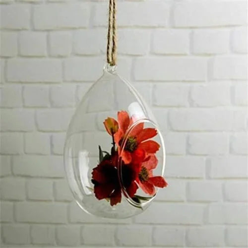 Set of 2 Oval Shape Glass Hanging Planter
