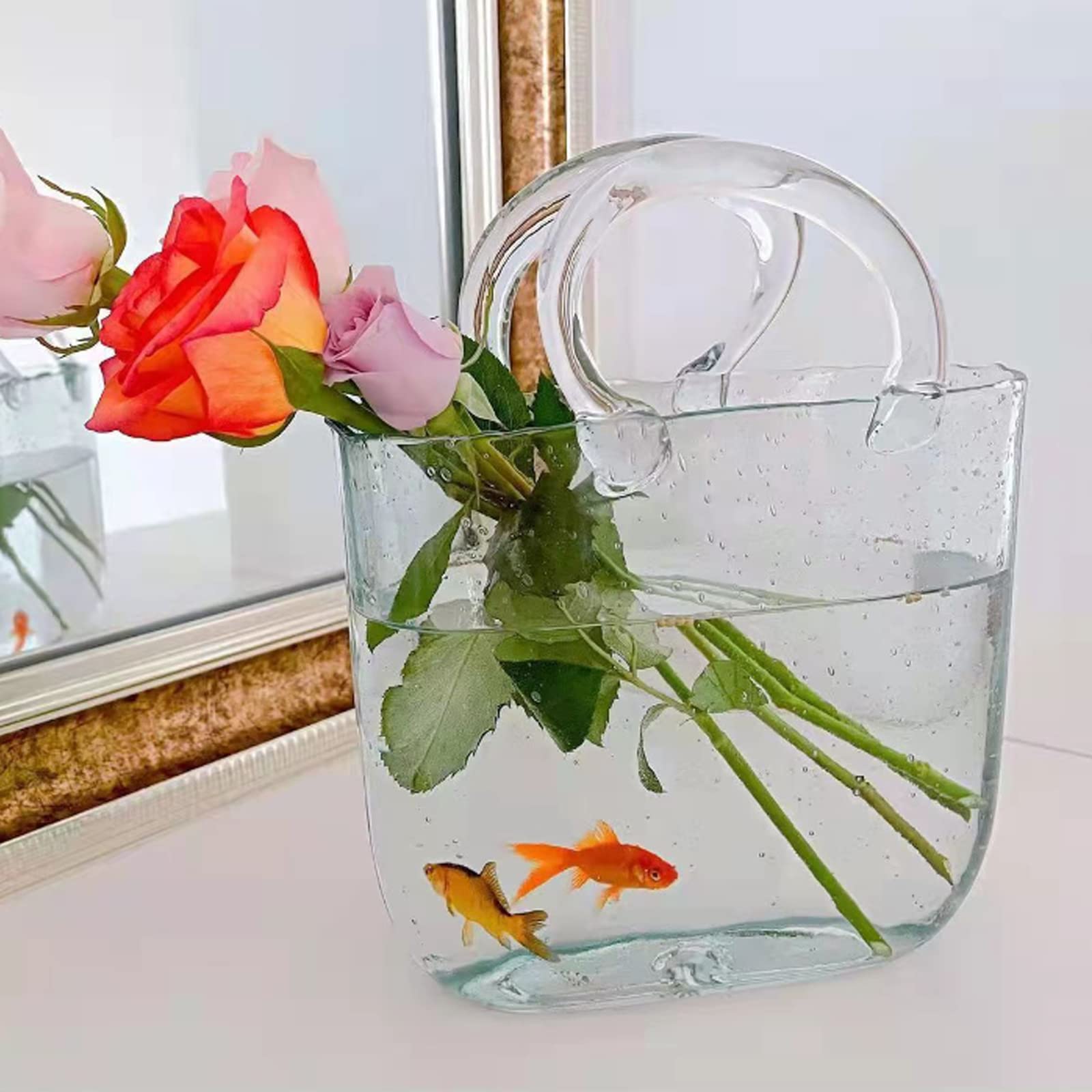 Flower glass handbag vase in clear handbag shape