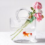 Flower glass bag vase in clear handbag shape