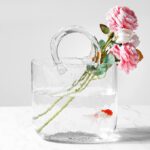 Flower glass bag vase in clear handbag shape